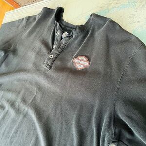 Vintage Harley Davidson Embroidered Logo Waffle Knit Long Sleeve Tee Shirt